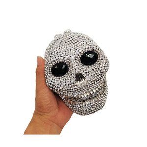 Skull Evening luxury crystal clutch purse silver